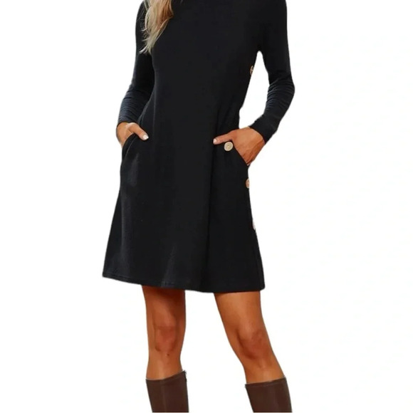 NWOT Ladies Black Sweater Dress Scoop Neck Pullover - Picture 4 of 6